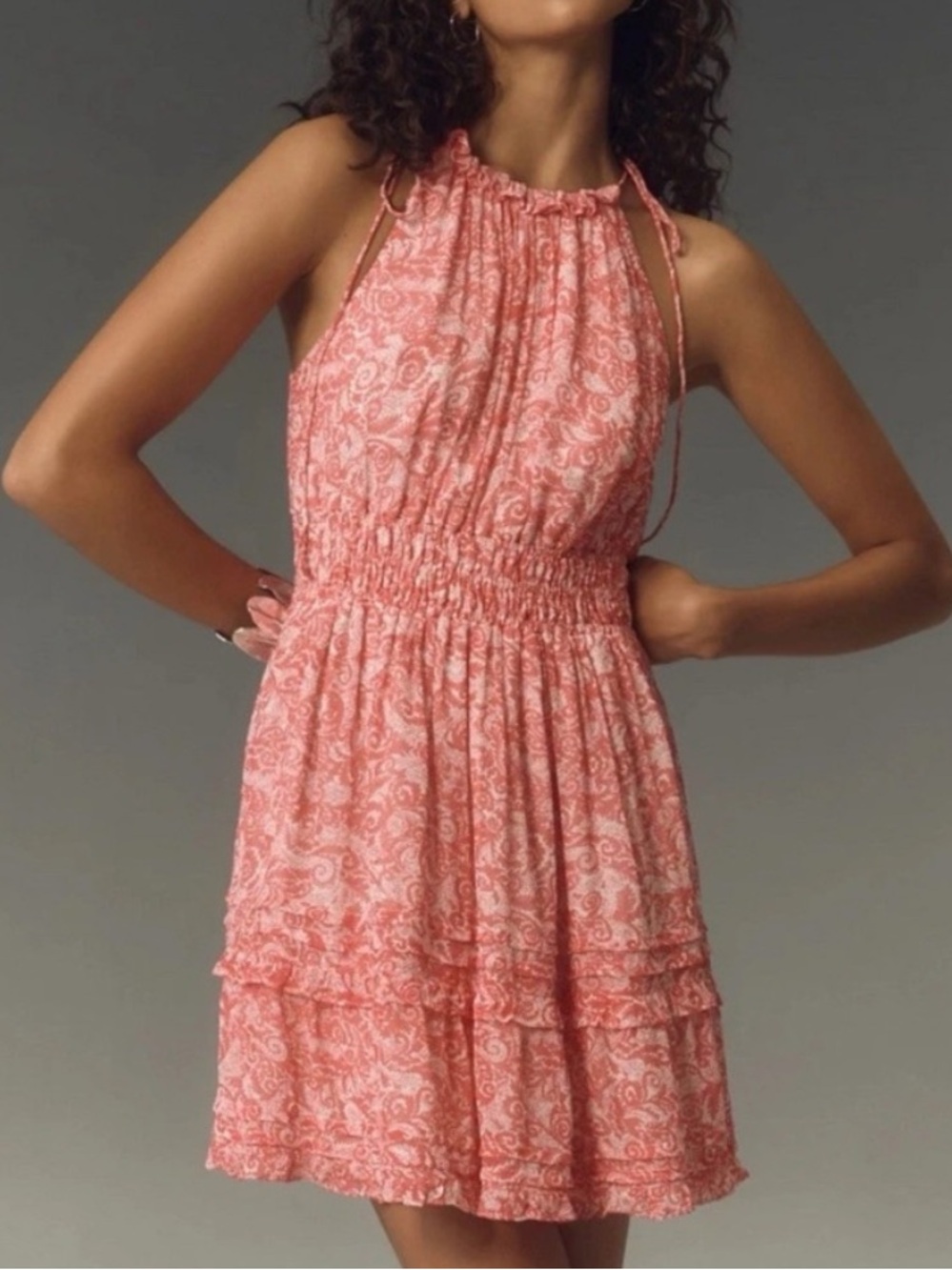 Anthropologie Somerset Halter Mini Dress Hot Pink Floral Medium